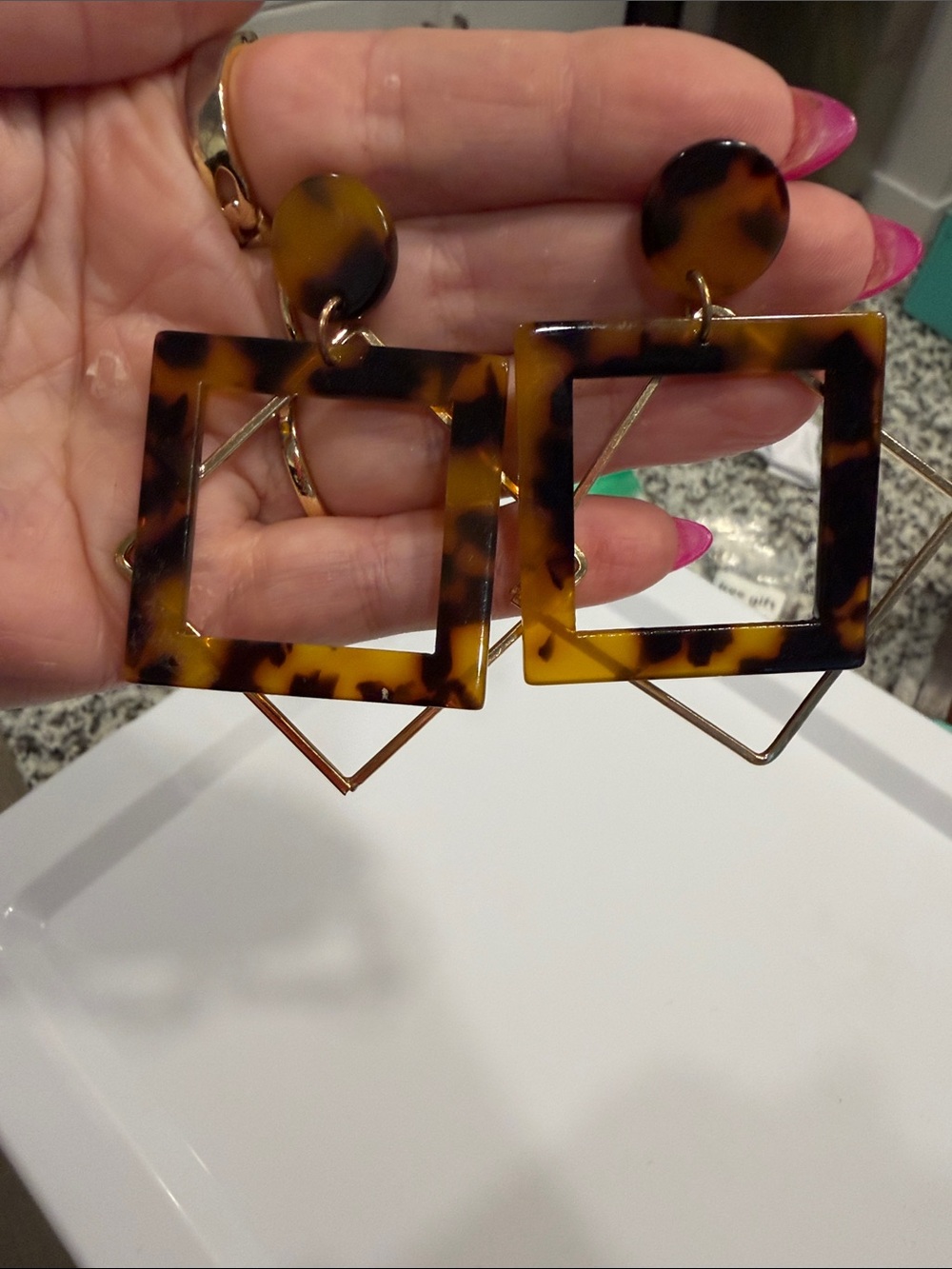 Tortoiseshell Square Drop Earrings - Women Jewelry